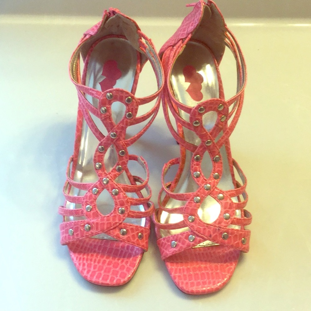 BABY GIRL pink caged high heel sandals SZ 8